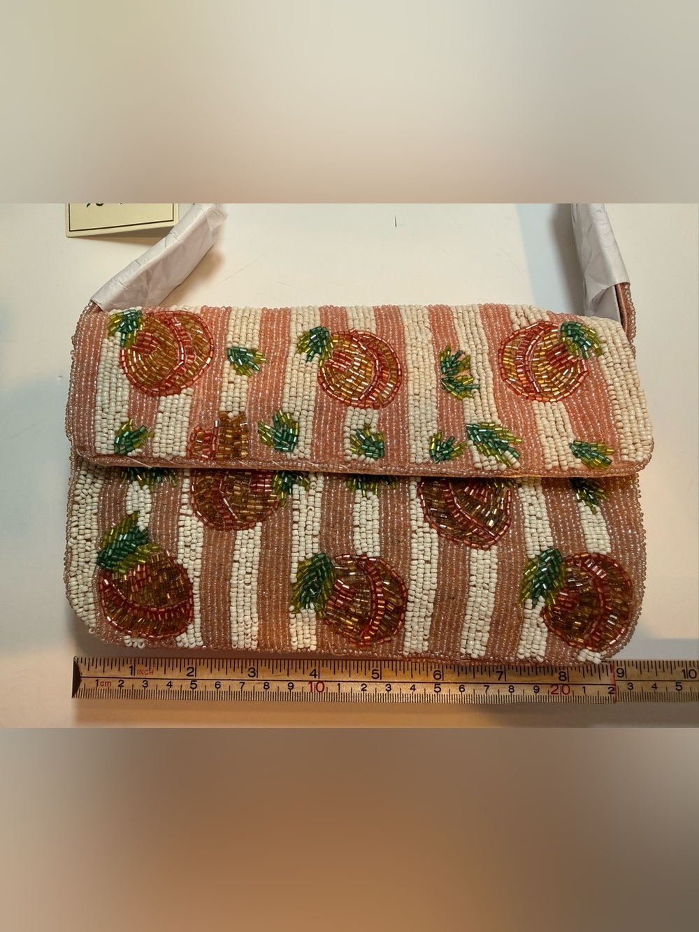 * RARE Peach & Cream Beaded Shoulder Bag with Peach Fruit Motif